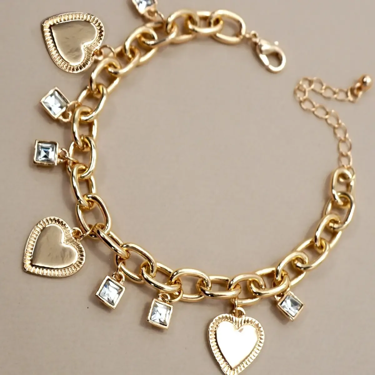 JOSSLYN Heart Rhinestone Charm Bracelet 
