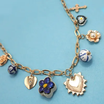 JOSSLYN Blue Ceramic Charm Necklace