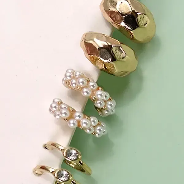 JOSSLYN Trio Pearl Diamond Huggies
