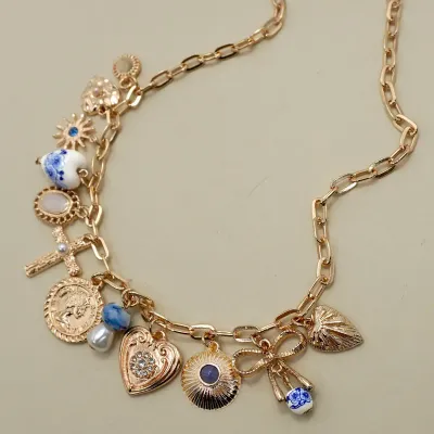 JOSSLYN Porcelain Hearts Charm Necklace