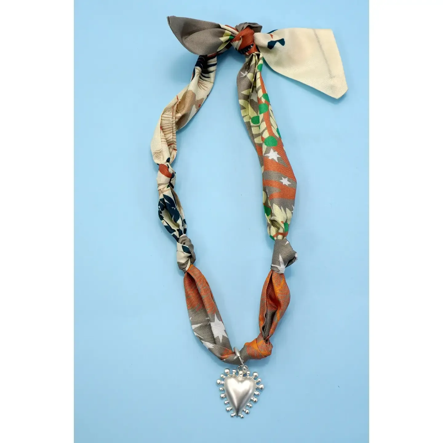 JOSSLYN Scarf Necklace-Silver Heart