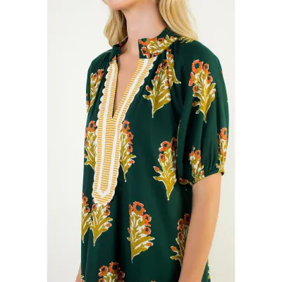 THML Green Floral V-Neck Dress