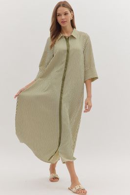 ENTRO Olive Seersucker Stripe Dress