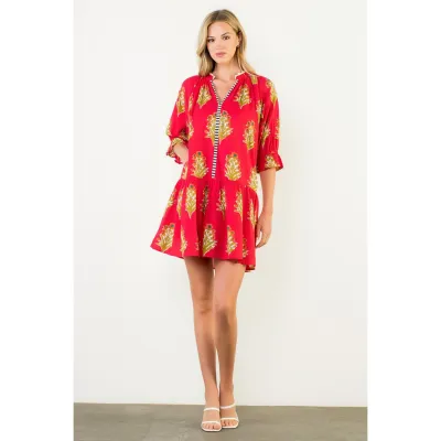 THML Magenta Floral V-Neck Dress