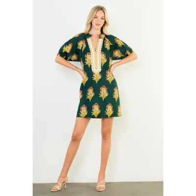 THML Green Floral V-Neck Dress