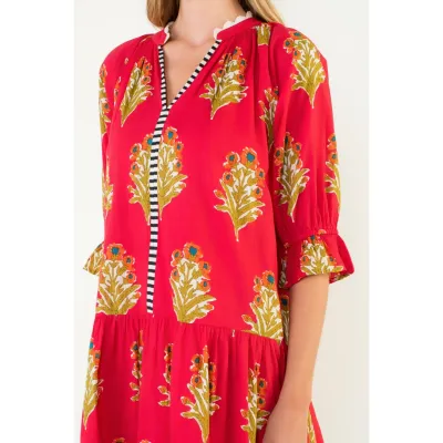 THML Magenta Floral V-Neck Dress