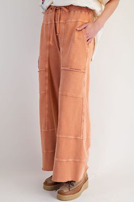 Easel Camel Mineral Wash Terry Knit Pants