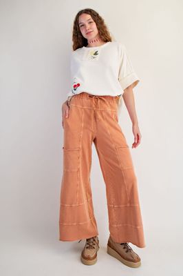 Easel Camel Mineral Wash Terry Knit Pants