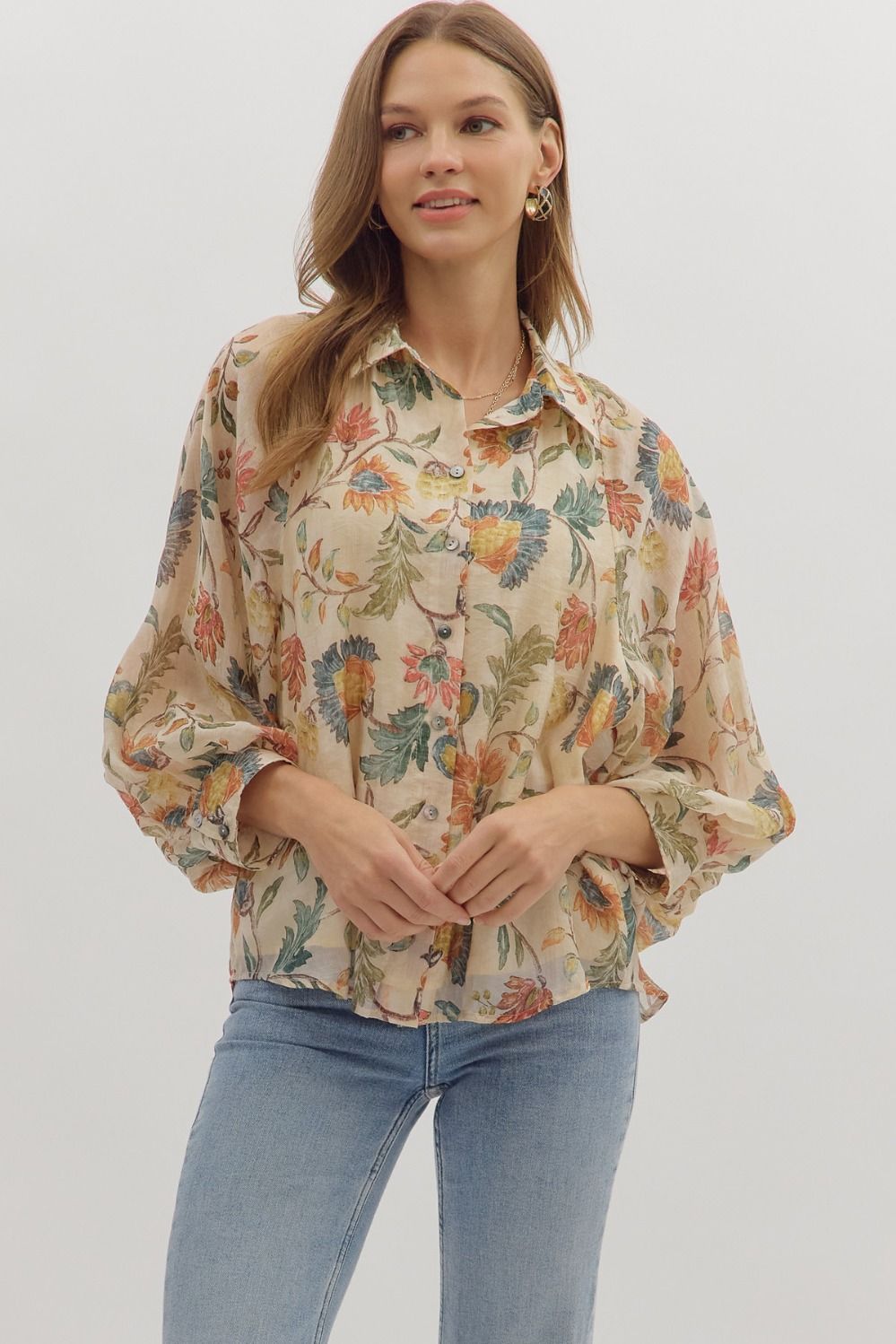 ENTRO Carrie Ecru Button Down