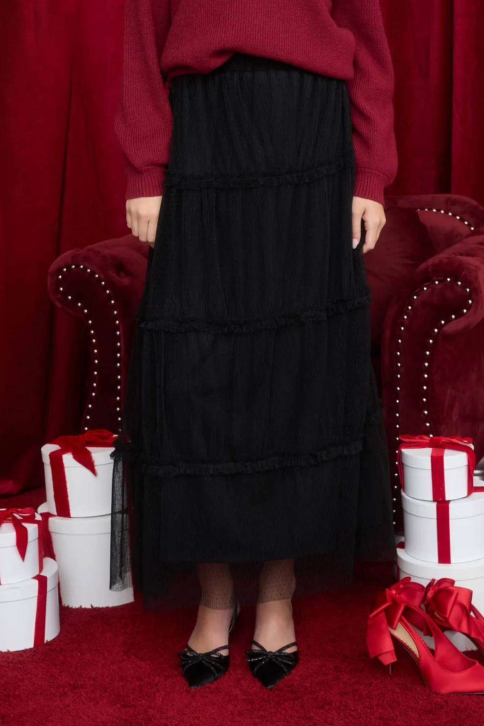 Polkadot Tulle Tiered Skirt