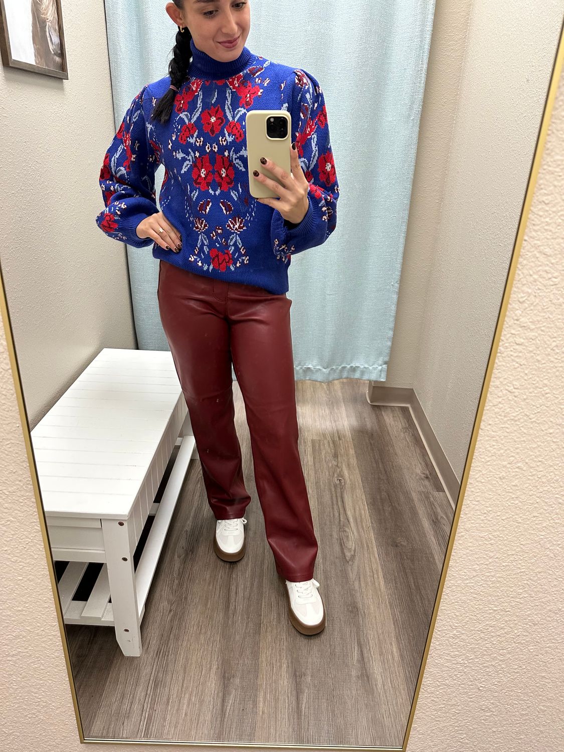 JUDY BLUE Maroon Vegan Leather Tummy Control Jean