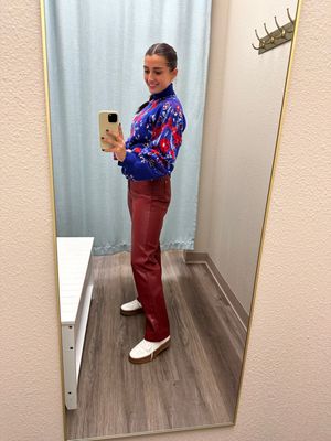 JUDY BLUE Maroon Vegan Leather Tummy Control Jean