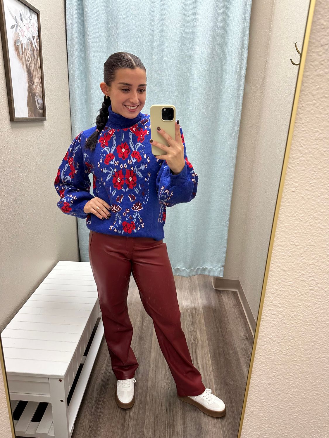 VOY Multi Color Floral Printed Turtleneck Top