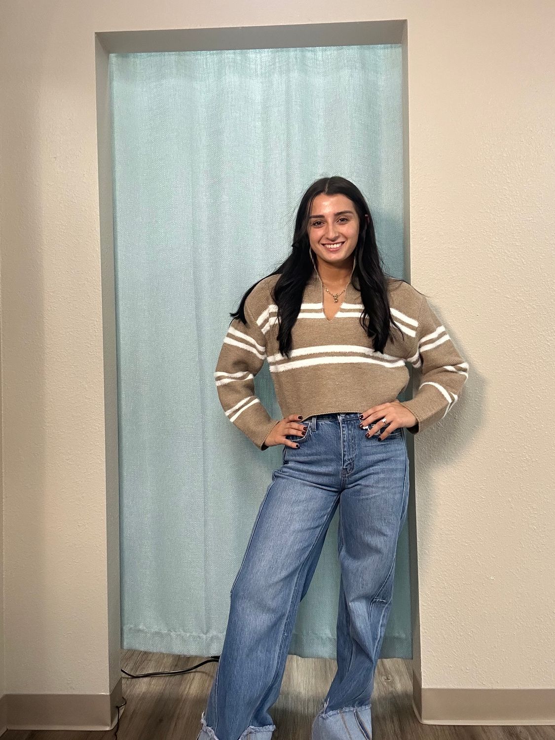 BUTTERMELON Taupe/Ivory Stripped Sweater 