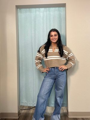 BUTTERMELON Taupe/Ivory Stripped Sweater 