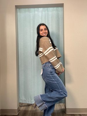 BUTTERMELON Taupe/Ivory Stripped Sweater 