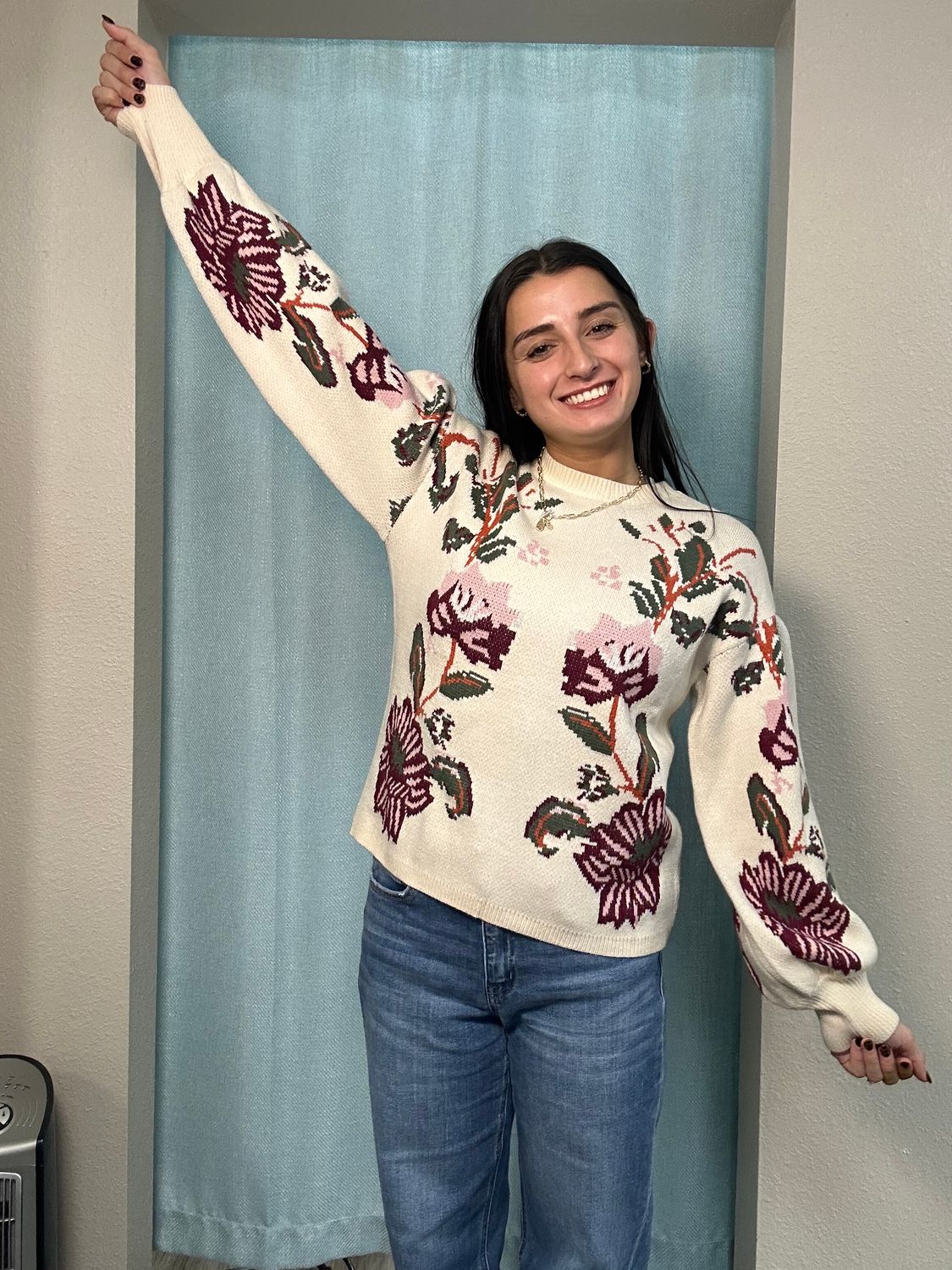 VOY Decalcomania Floral Printed Sweater Top