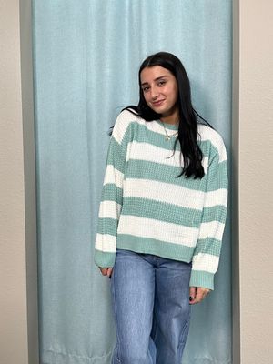 BUTTERMELON Ivory/Sage Stripe Sweater