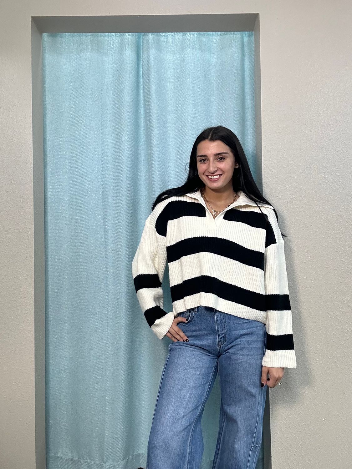 BUTTERMELON Ivory/Black Stripe Sweater