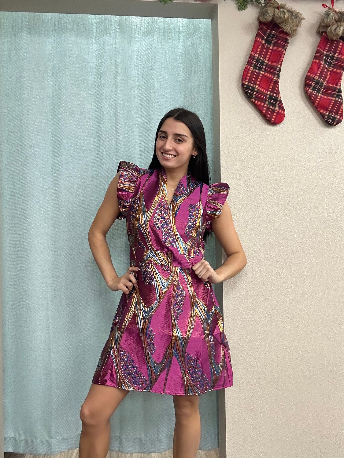 THML Flutter Sleeve V-neck Dress