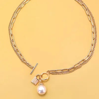 JOSSLYN Pearl Lock Double Layer Necklace