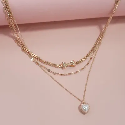 JOSSLYN Bow/Pearl/Heart Layered Necklace