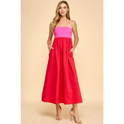 Kali Magenta Strapless Midi Dress