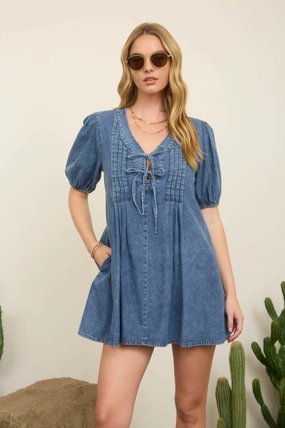 BP Front Tie Denim Mini Dress