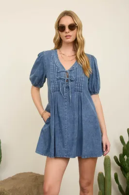 BP Front Tie Denim Mini Dress