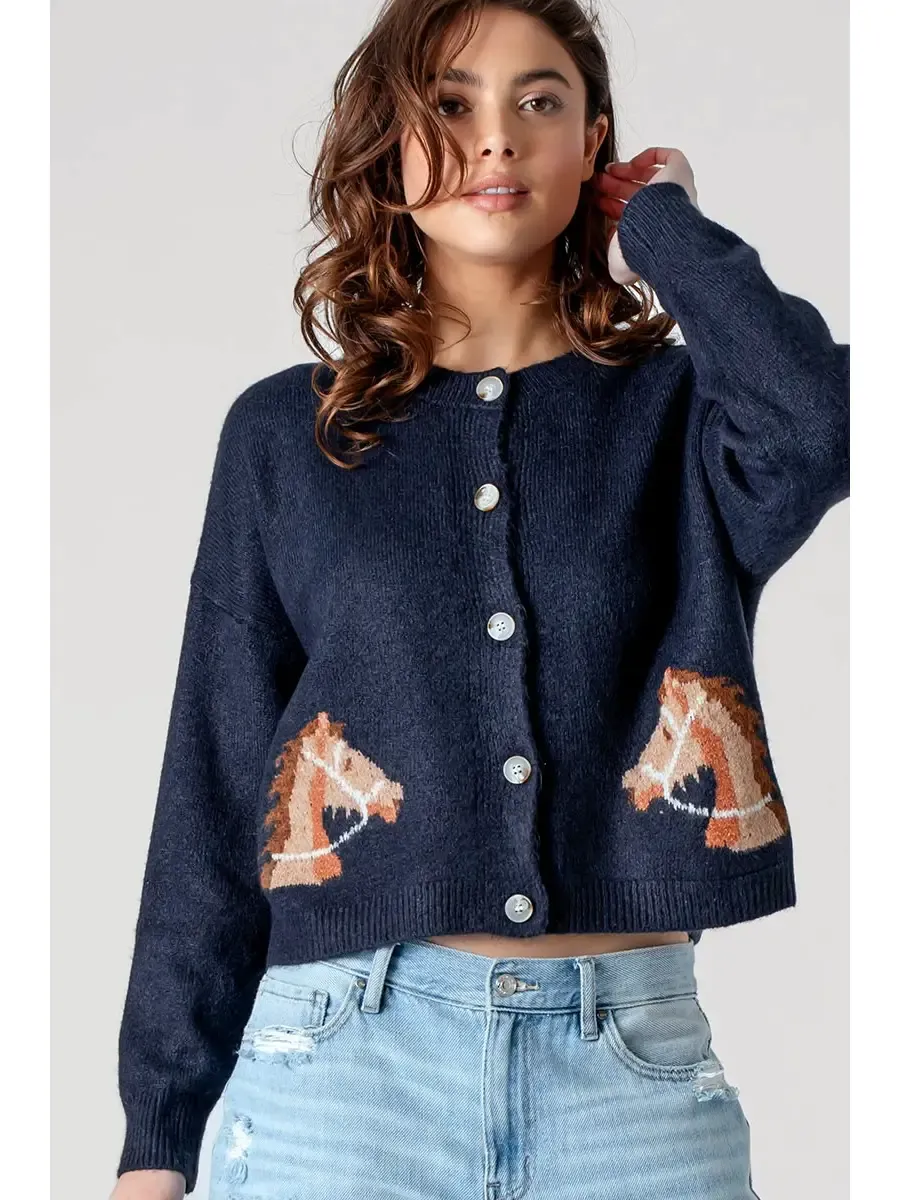 UD Western Horse Cropped Cardigan Sweater
