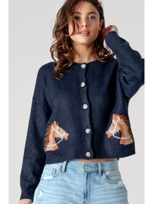 UD Western Horse Cropped Cardigan Sweater