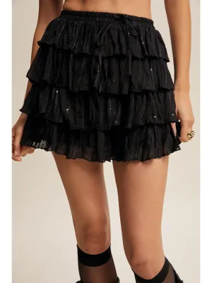 Bailey Embroidered Tiered Mini Skort- Black 