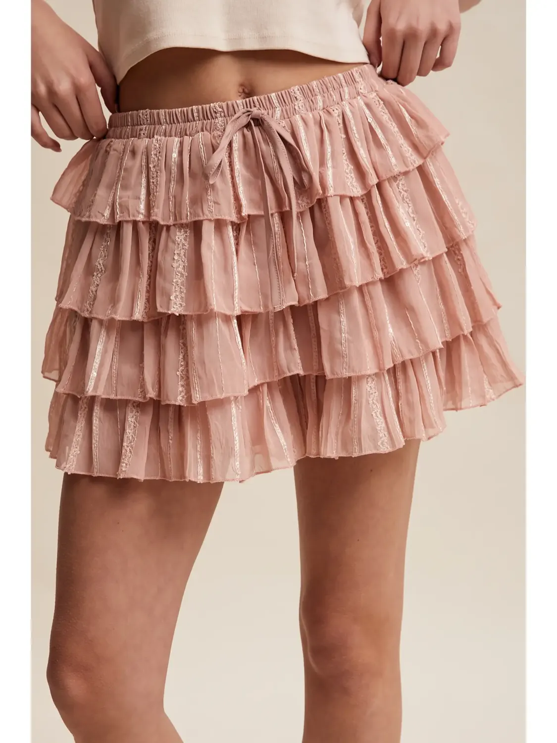 Bailey Embroidered Tiered Mini Skort- Rose Latte