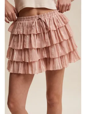 Bailey Embroidered Tiered Mini Skort- Rose Latte
