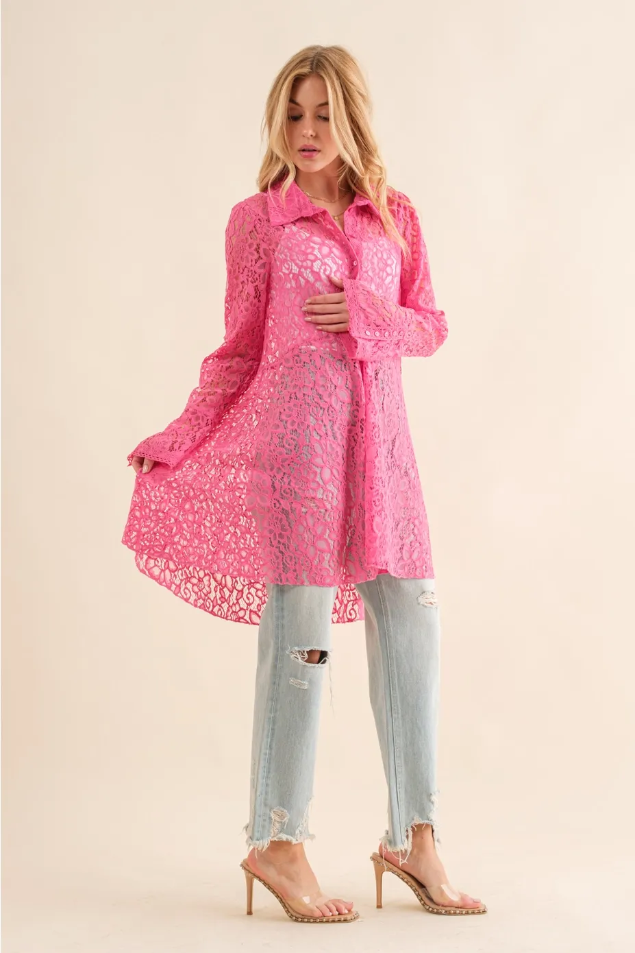 Blue b. Lace Tunic Button up Shirt