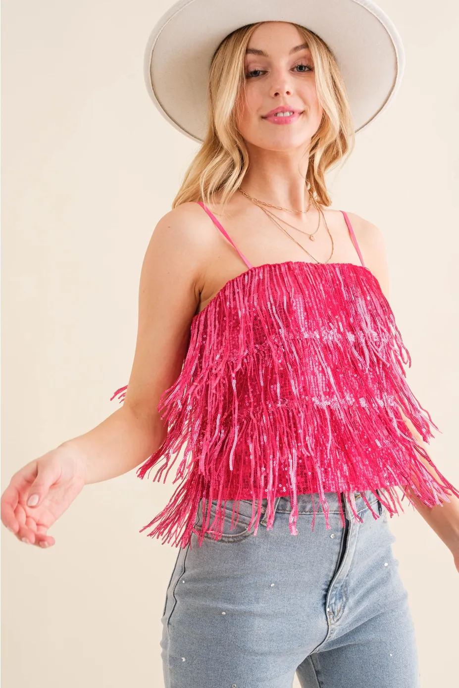 Blue B. HotPink Sequin Tiered Cami