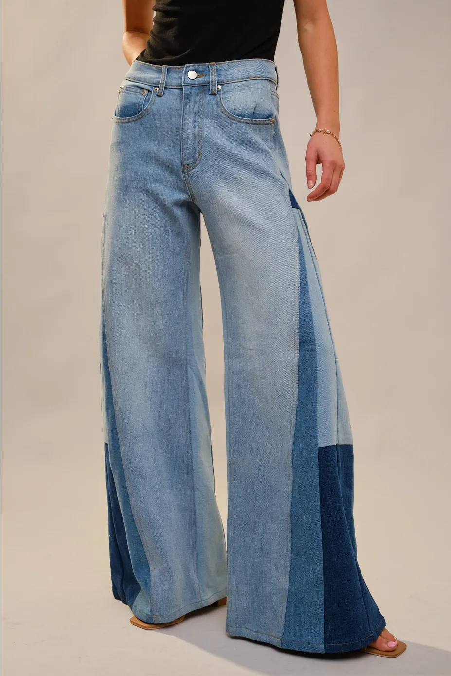 Blue b. Color Block Wide leg High Rise Jeans
