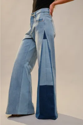 Blue b. Color Block Wide leg High Rise Jeans