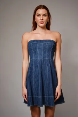 Blue b. Striped Denim Tube Mini Dress