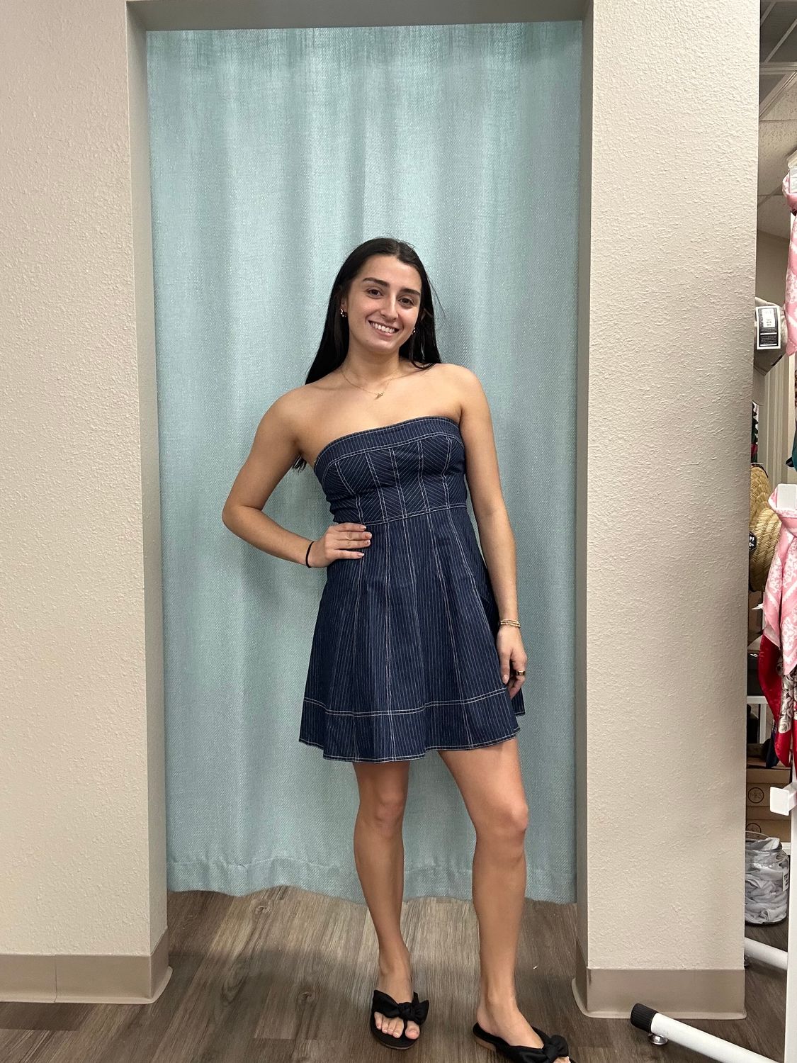 Blue b. Striped Denim Tube Mini Dress