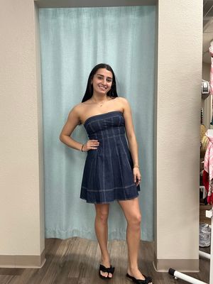 Blue b. Striped Denim Tube Mini Dress