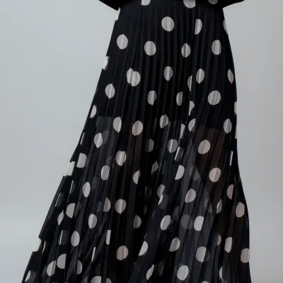 UD Polka Dot Pleated Chiffon Maxi Skirt 