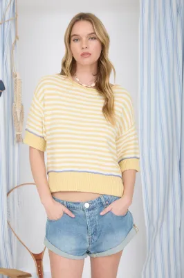 BP Yellow Stripe Contrast Trim Sweater