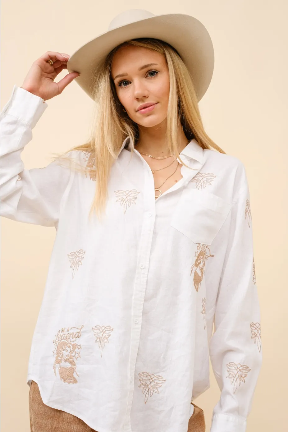 Blue B. Western Embroidered Linen Blouse