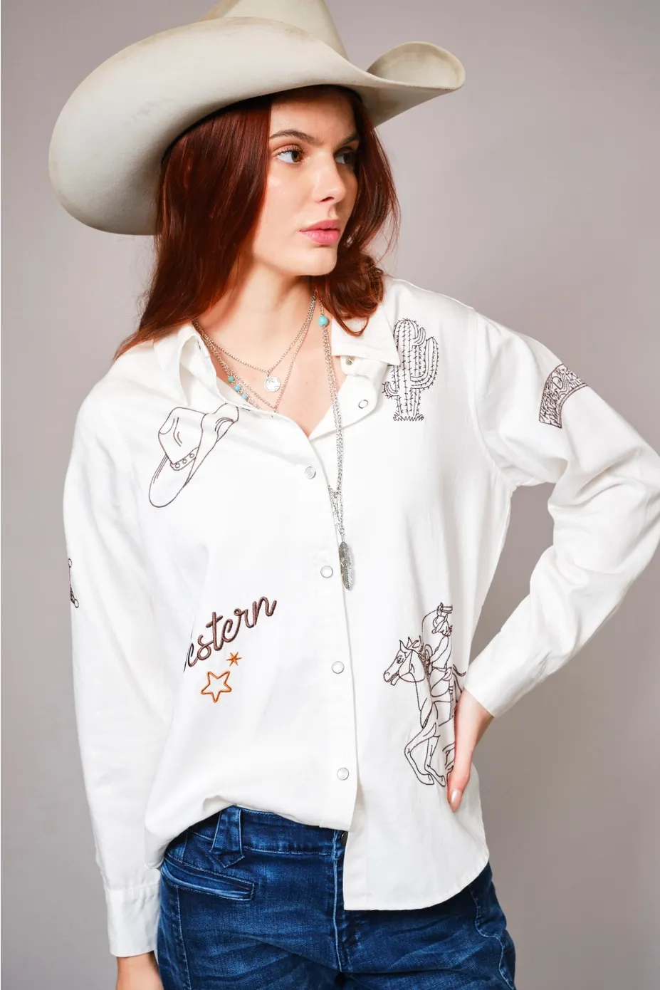 Blue B. Western Embroidered Pearl Snap Shirt