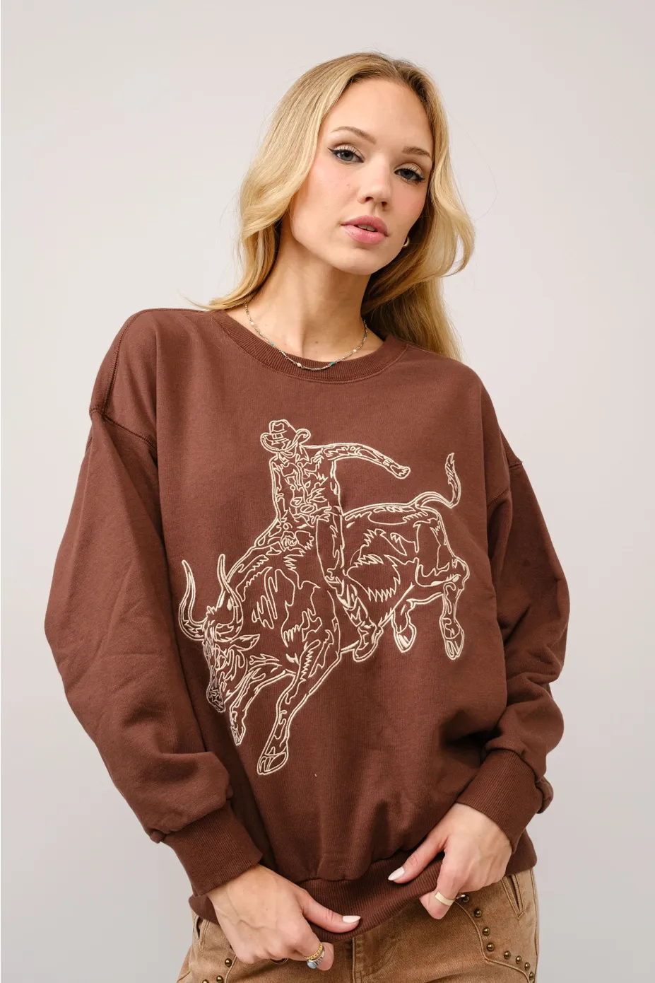 Blue B. Embroidered Bull Riding Sweatshirt 