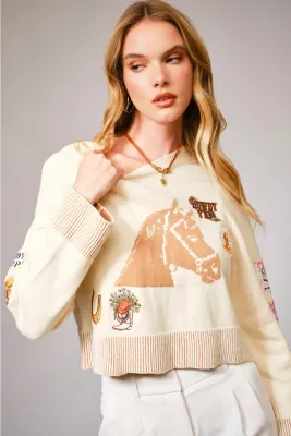 BlueB. Western Horse Patch Sweater