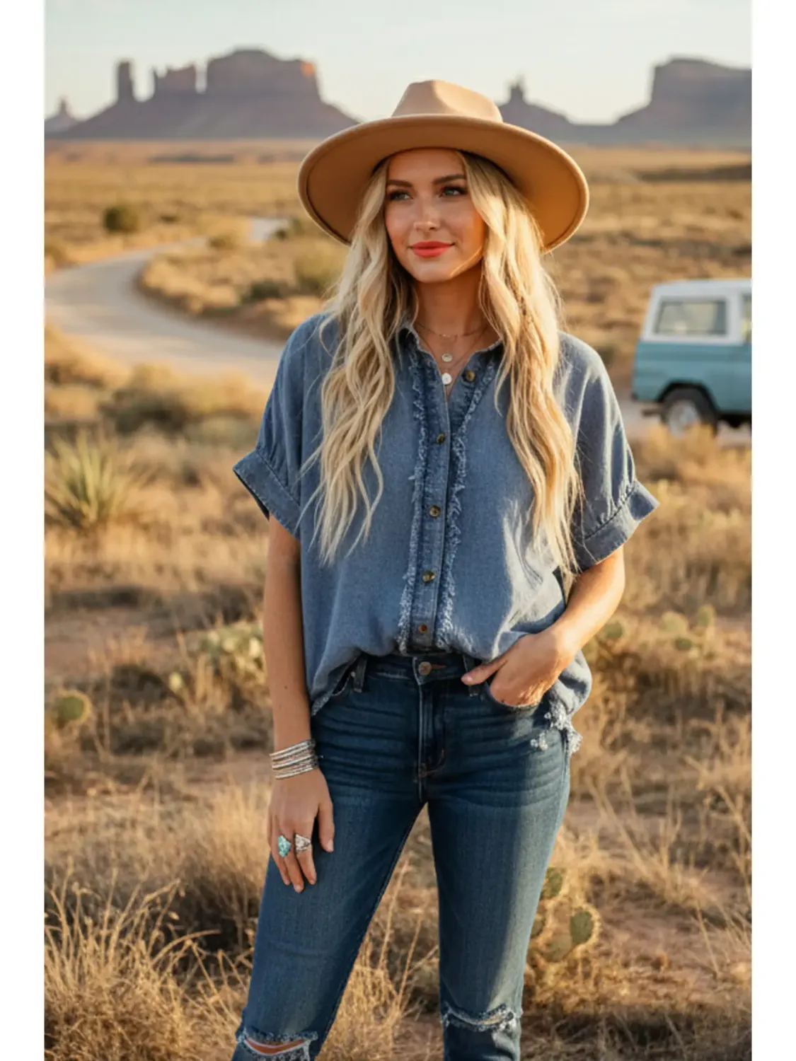 S&amp;S Frey Trim Denim Top
