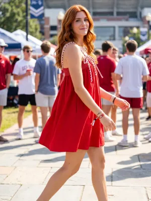 BABY PINK Red Braided Strap Dress