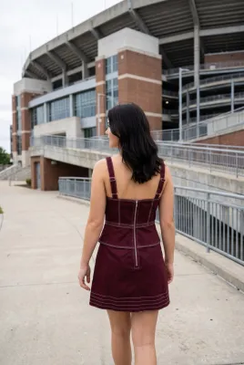 BABY PINK Maroon Detail Stitch Dress
